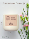 Wooden Wick Candle in a White Ceramic Jar - White Flowers