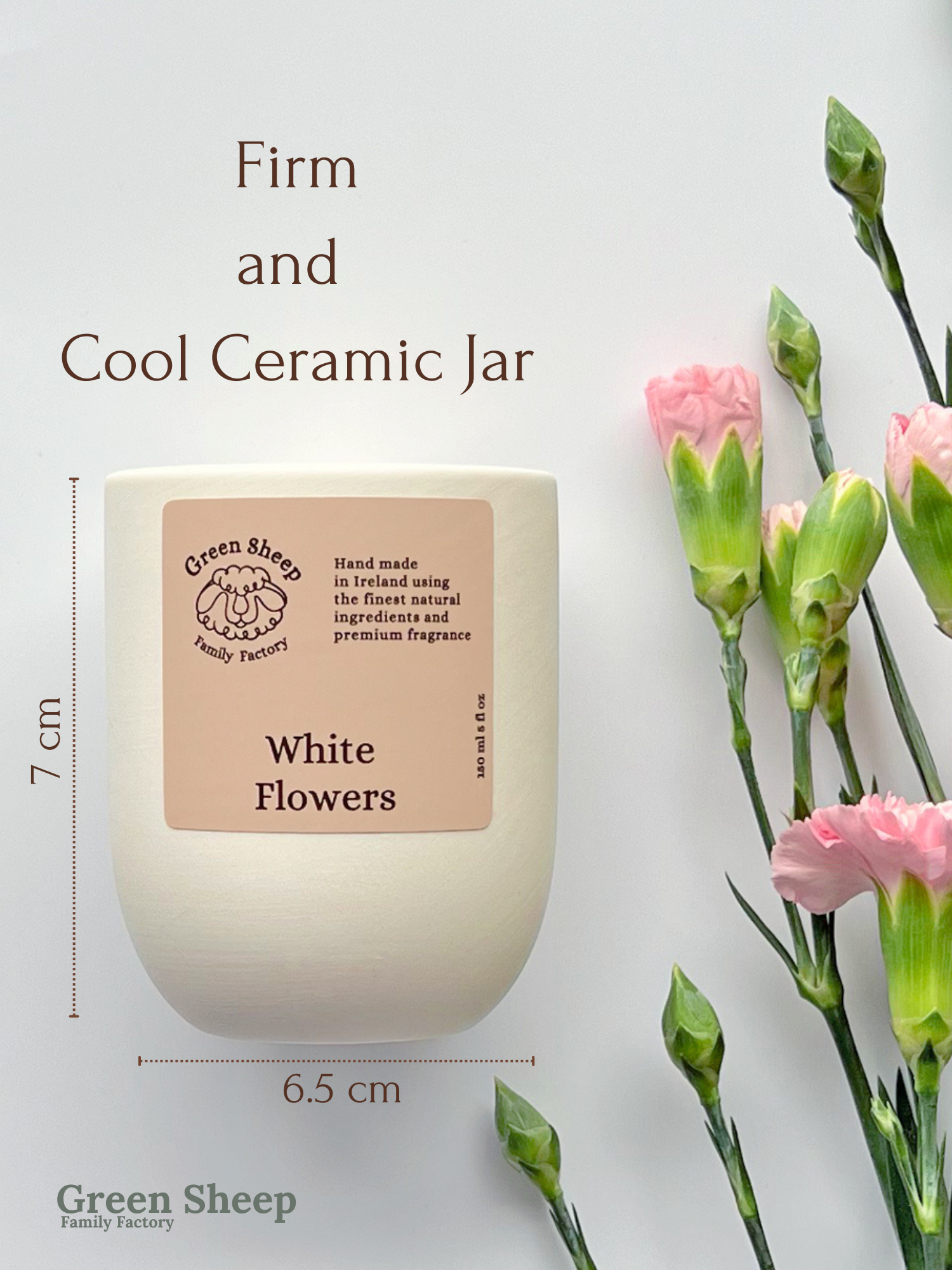 Cotton Wick Candle in a White Ceramic Jar - White Flowers