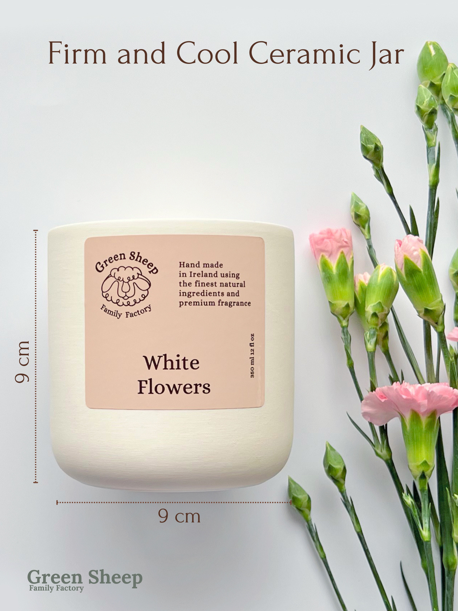 Double Cotton Wick Candle in a White Ceramic Jar - White Flowers