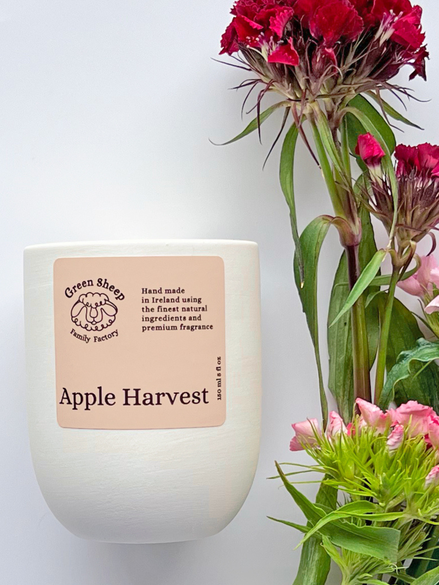 Cotton Wick Candle in a White Ceramic Jar - Apple Harvest