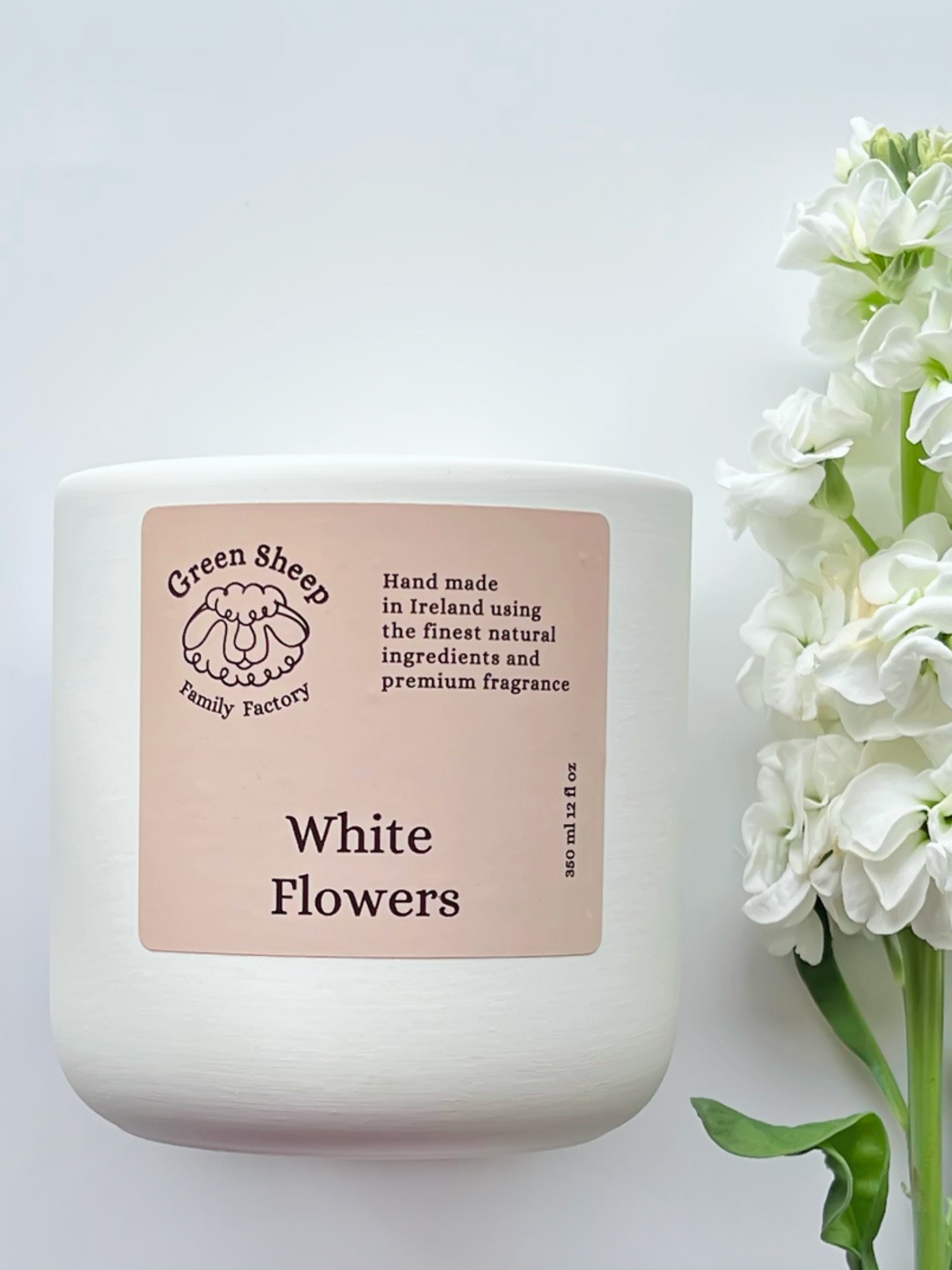 Double Cotton Wick Candle in a White Ceramic Jar - White Flowers